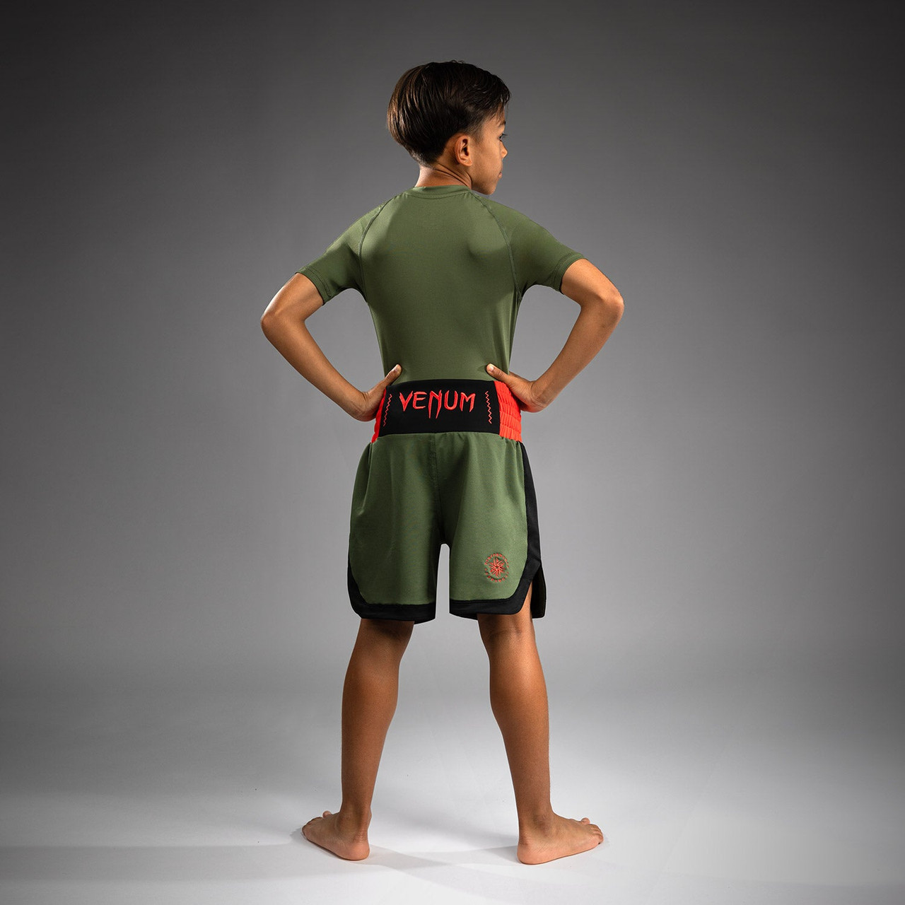 Venum Classic Kids Boxing Shorts - Army Green/Orange