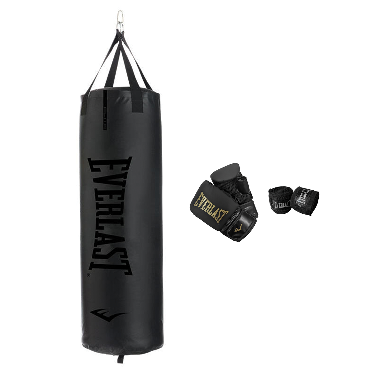 Everlast 80lb Elite Heavy Punching Bag, Glove and Wrap Bundle