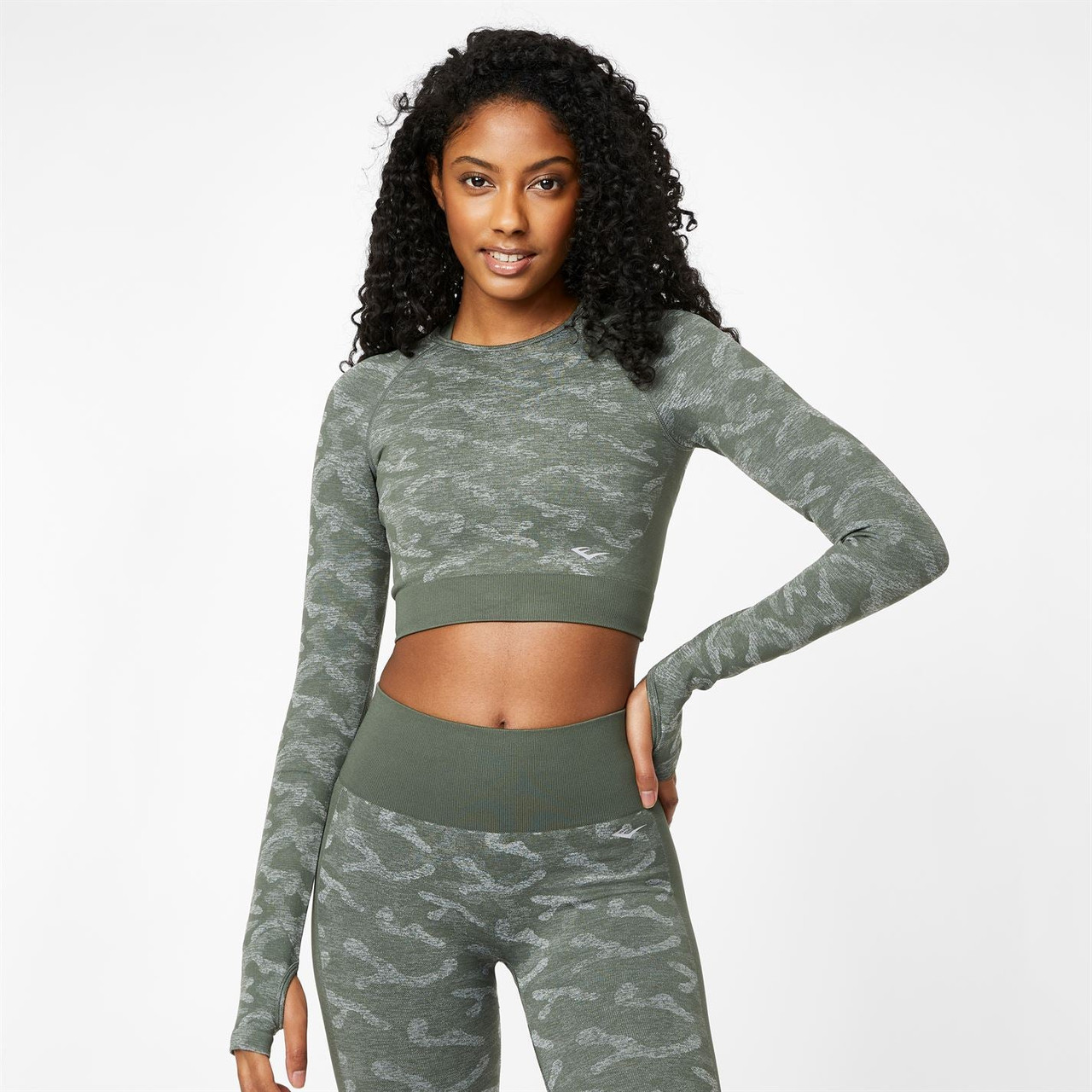 Everlast Womens Seamless L/S Camo Crop Top - Dark Olive