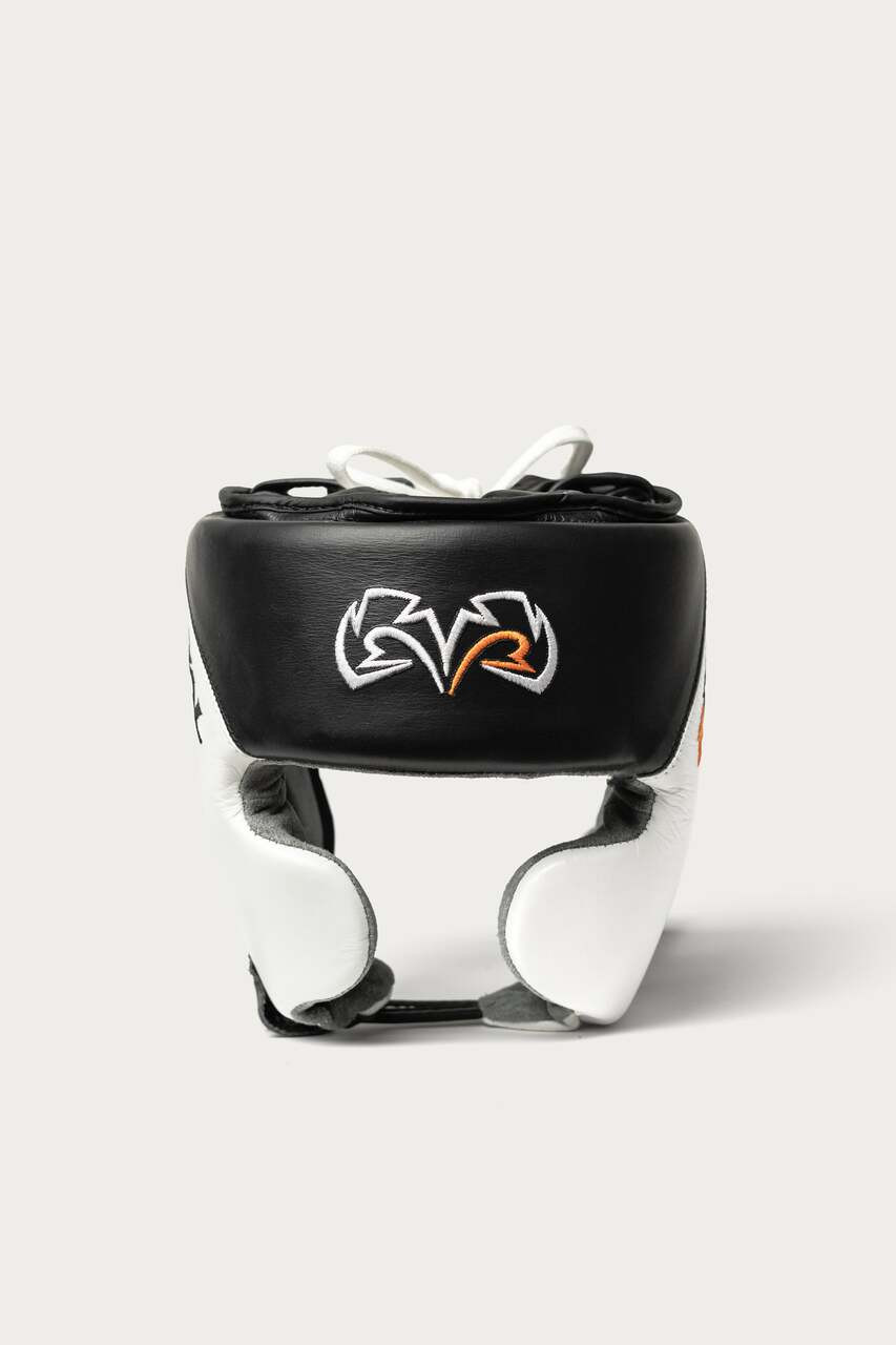 Rival RHGC2C Amateur Competition Headgear with Cheek Protectors - Black/White - Reverse Leather