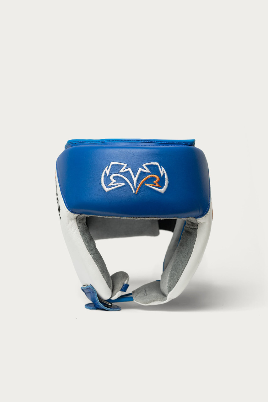 Rival RHGC2 Amateur Competition Headgear - Blue/White - Reverse Leather