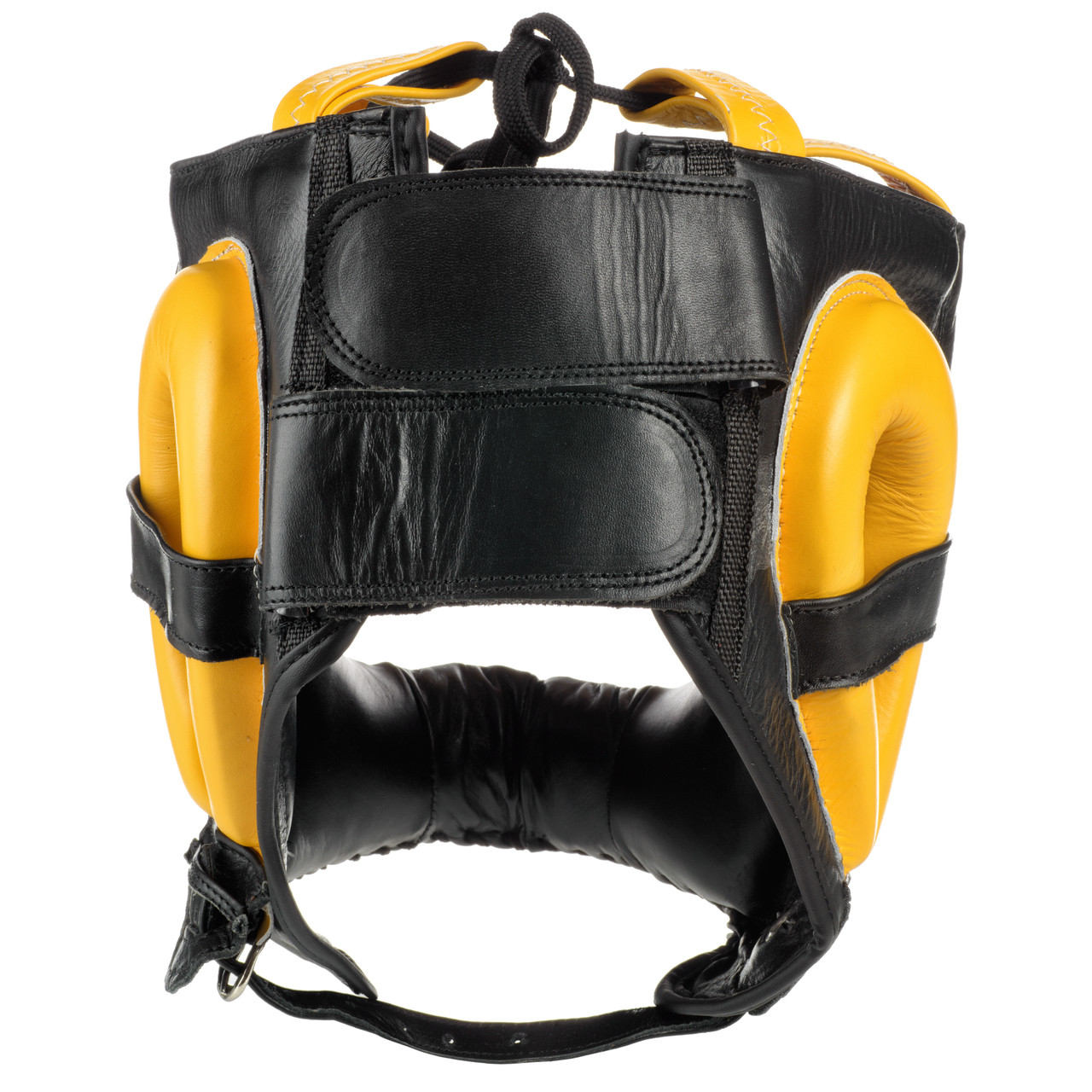 PRO COMBAT Face Saver Leather Boxing Headgear with Nylon Face Bar - Black / Yellow Color