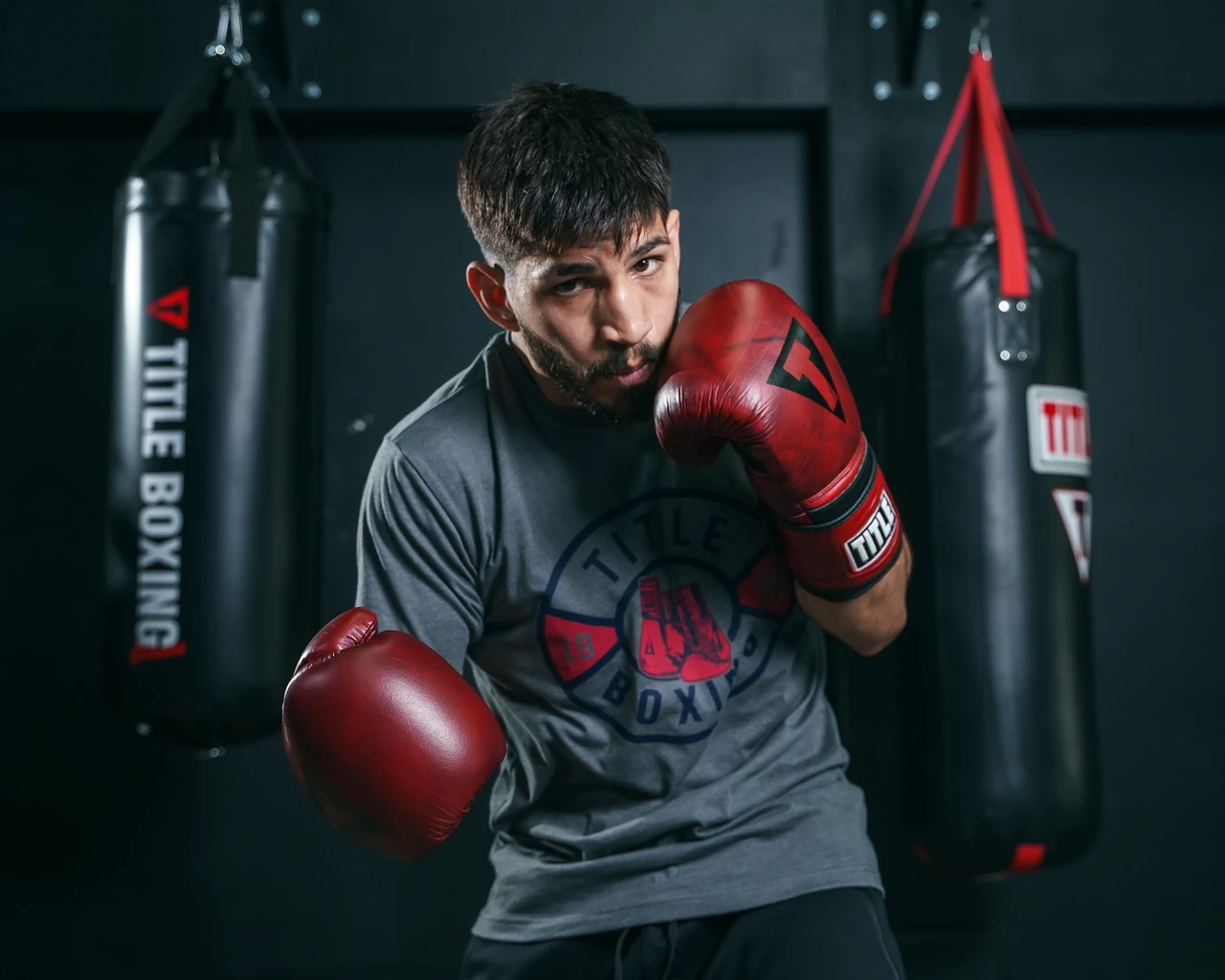 TITLE Boxing Blood Red Leather Bag Boxing Gloves