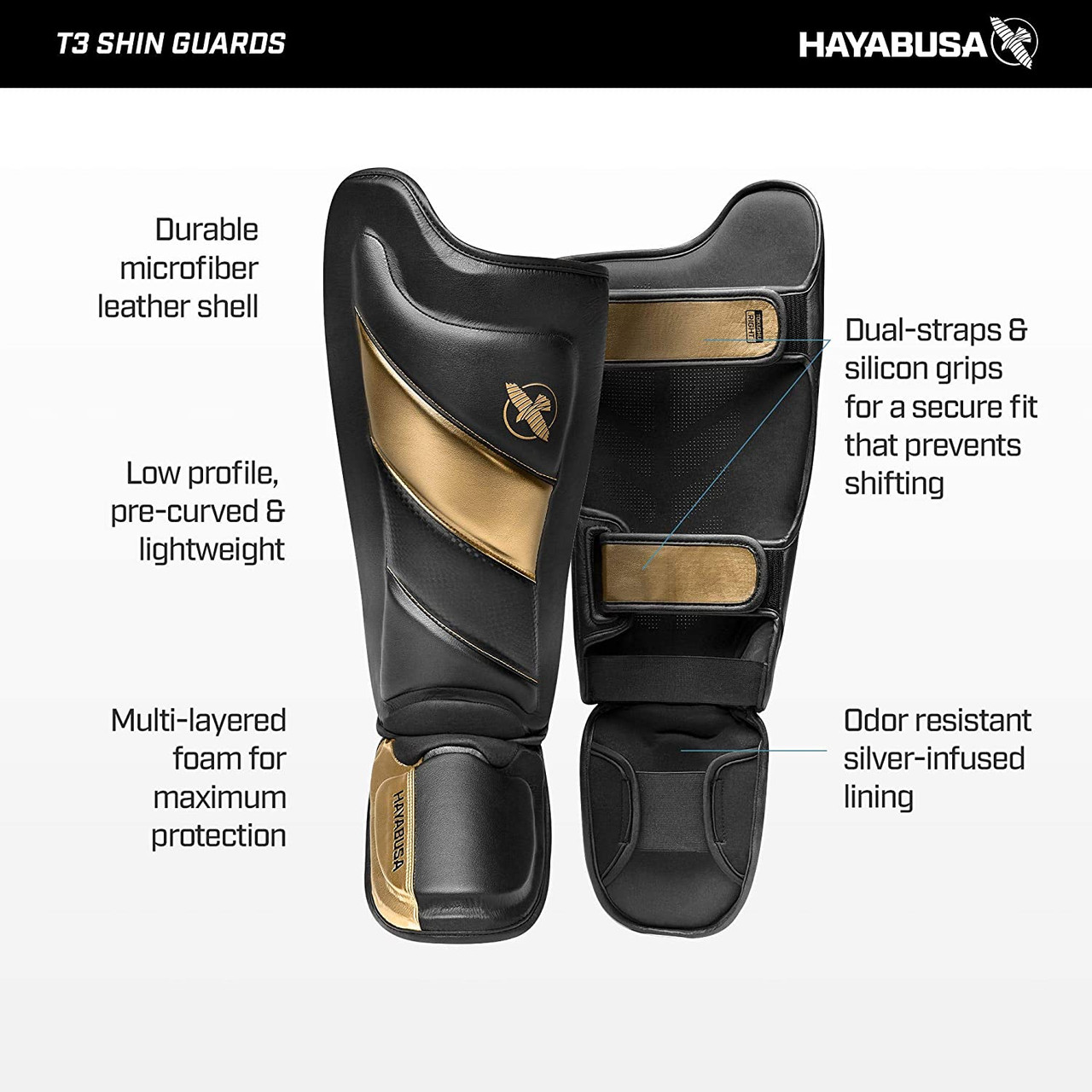 Hayabusa T3 Striking Shin Guards Black/Gold