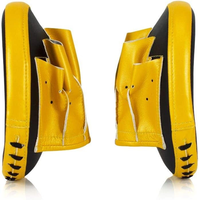 FAIRTEX合革製パンチングミット FMV15 黒＆金 手のひらサイズ Fairtex FMV15 Curved Muay Thai Boxing Focus Punch Mitts (Pair