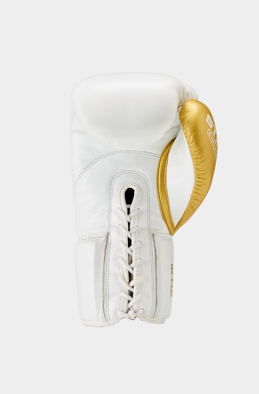 Sting Evolution Lace Up Boxing Gloves - White/Gold