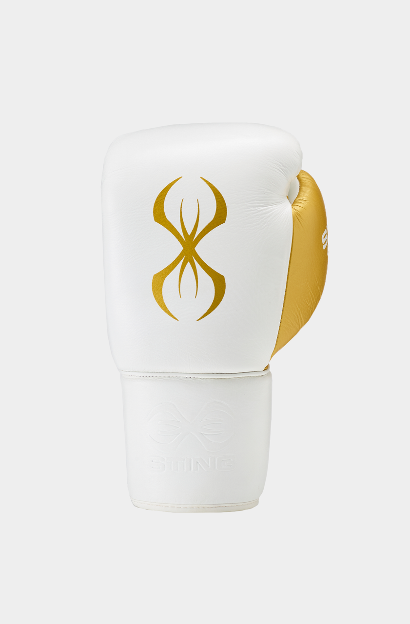 Sting Evolution Lace Up Boxing Gloves - White/Gold