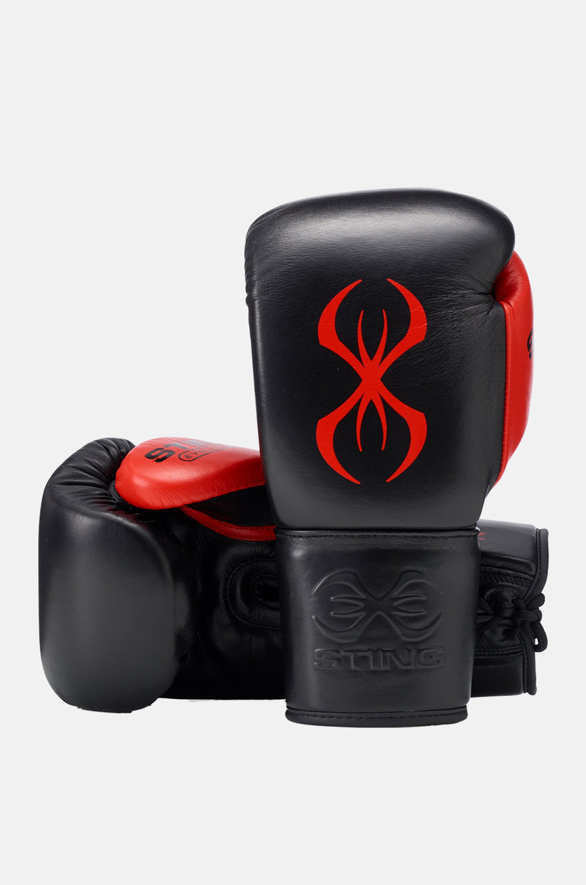 Sting Evolution Lace Up Boxing Gloves - Black/Red