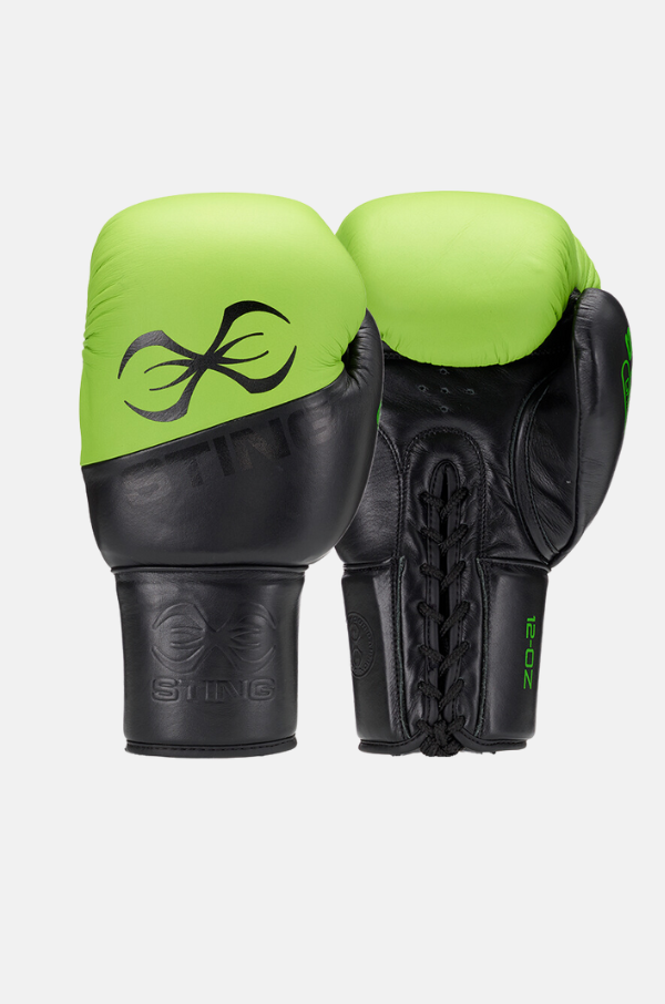 Sting Orion Lace Up Boxing Gloves - Black/Green