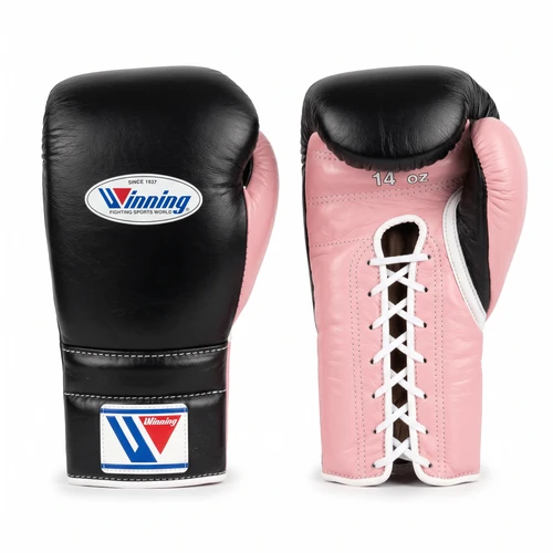 Winning Lace-Up Boxing Gloves - Black / Pale Pink
