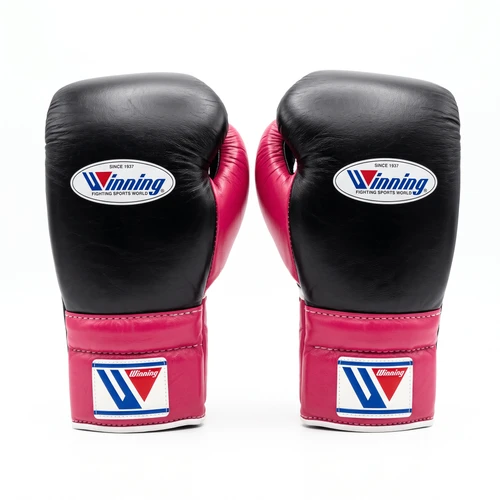 Winning Lace-Up Boxing Gloves - Black / Fuchsia