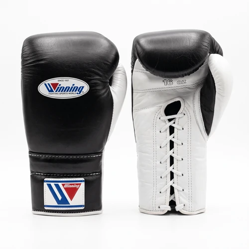 Winning Lace-Up Boxing Gloves - Black / White