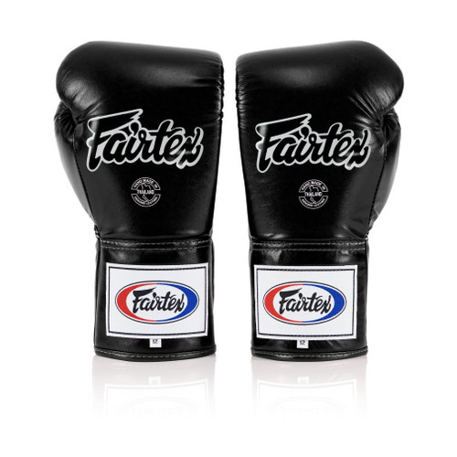 Fairtex BGL6 Pro Leather Laced Competition Gloves - Locked Thumb for Muay Thai and Boxing