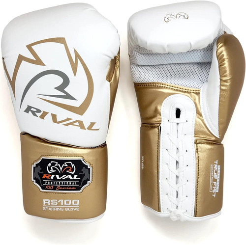 Rival RS100 White/Gold Professional Sparring Gloves | Pro Fight Shop