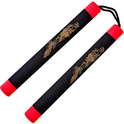 Black Rubber Nylon Nunchaku w/ Red Tips Black Rubber Nylon Nunchaku w/ Red Tips