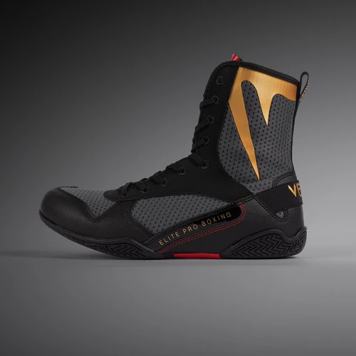 Venum Elite Boxing Shoes - Storm Grey / Gold
