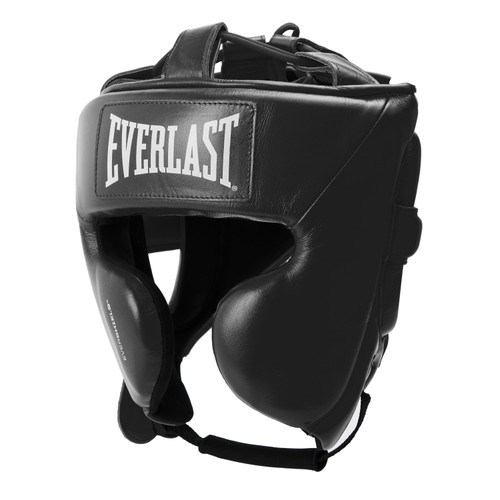Everlast Elite Pro Leather Headgear with Cheek - Black