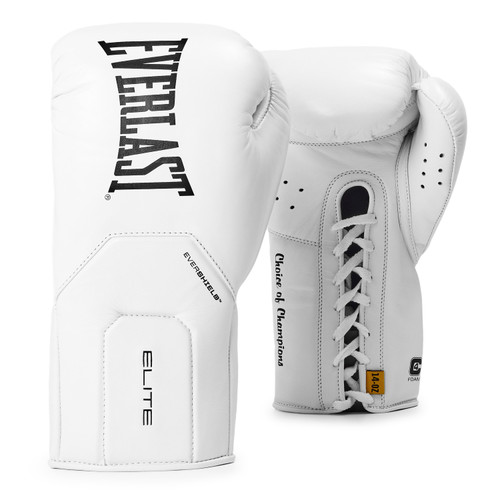 Everlast Elite Pro Leather Lace Up Training Boxing Gloves - White