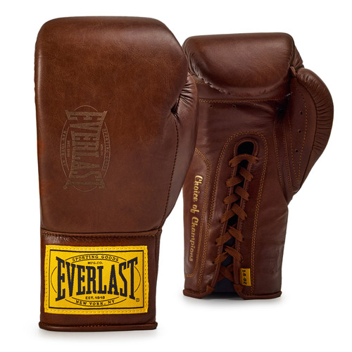 Everlast 1910 Pro Leather Laced Training Boxing Gloves - Brown