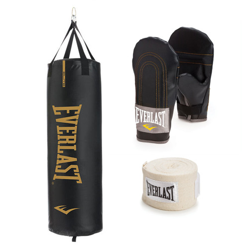 Everlast 100lb Elite Heavy Punching Bag, Glove and Wrap Bundle