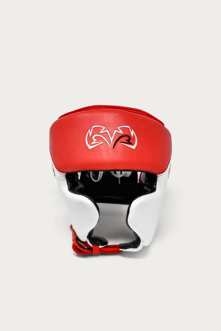 Rival RHGC2C Amateur Competition Headgear with Cheek Protectors - Red/White - Reverse Leather