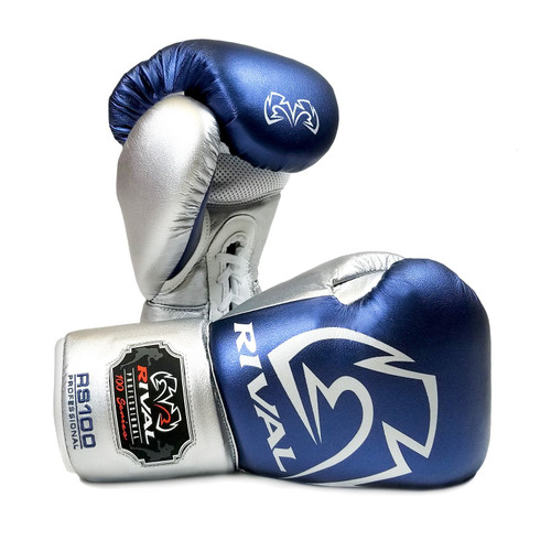 Rival RS100-Professional Sparring Gloves - Blue/Silver Rival RS100-Professional Sparring Gloves - Blue/Silver