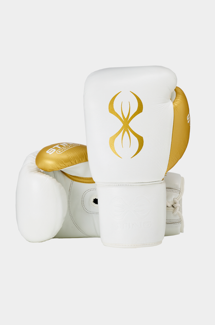 Sting Evolution Lace Up Boxing Gloves - White/Gold