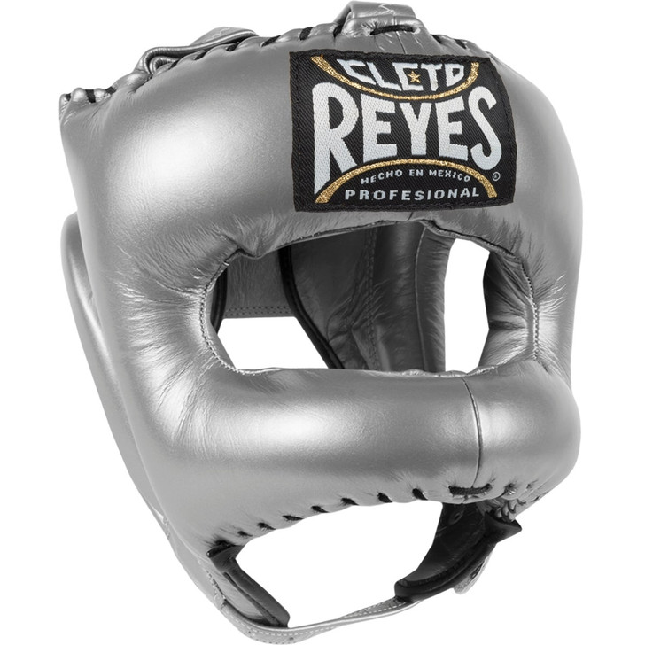 Cleto Reyes Traditional Leather Boxing Headgear with Nylon Face Bar Titanium Color PRO FIGHT