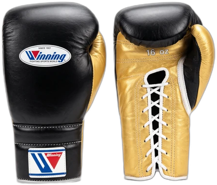 Winning Black Gold lace-up boxing gloves