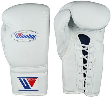 WINNING LACE-UP BOXING GLOVES - WHITE - PRO FIGHT SHOP