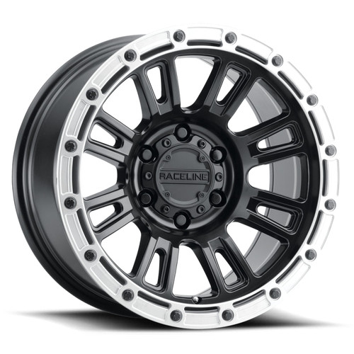 Main image for Raceline 956BS Compass 17x9in / 6x139.7 BP / -12mm Offset / 106.1mm Bore - Black & Silver Lip Wheel