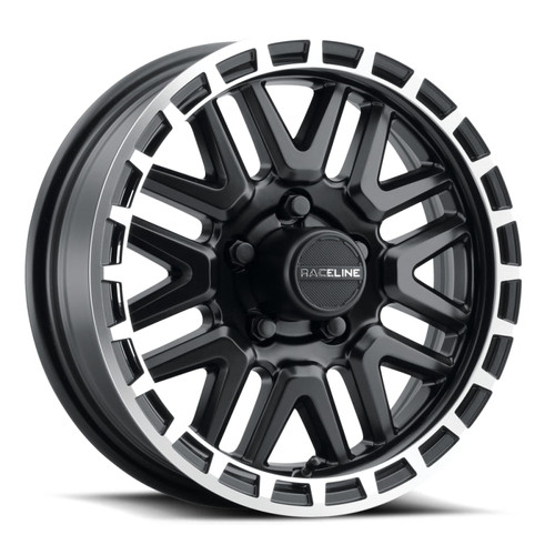 Main image for Raceline 953BM Krank 13x4.5in / 5x114.3 BP / -0.125mm Offset / 3.19mm Bore - Black & MACH. Wheel