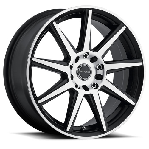 Main image for Raceline 144M Storm 18x7.5in / 5x112/5x120 BP / 42mm Offset / 74.1mm Bore - Black & Machined Wheel