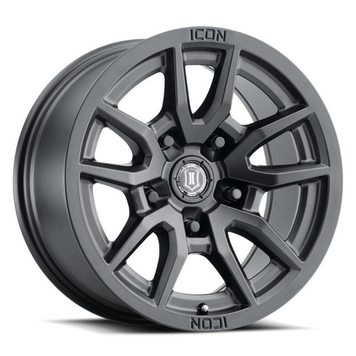 Main image for ICON Vector 5 17x8.5 5x5 -6mm Offset 4.5in BS 71.5mm Bore Satin Black Wheel Main image for ICON Vector 5 17x8.5 5x5 -6mm Offset 4.5in BS 71.5mm Bore Satin Black Wheel