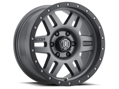 Main image for ICON Six Speed 17x8.5 5x5 -6mm Offset 4.5in BS 94mm Bore Titanium Wheel Main image for ICON Six Speed 17x8.5 5x5 -6mm Offset 4.5in BS 94mm Bore Titanium Wheel