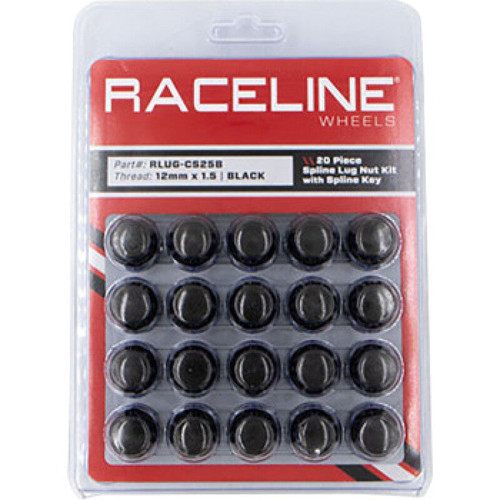 Main image for Raceline Spline Lug Nut Kit with Spline Key 12 x 1.5 - 20 Pack - Black
