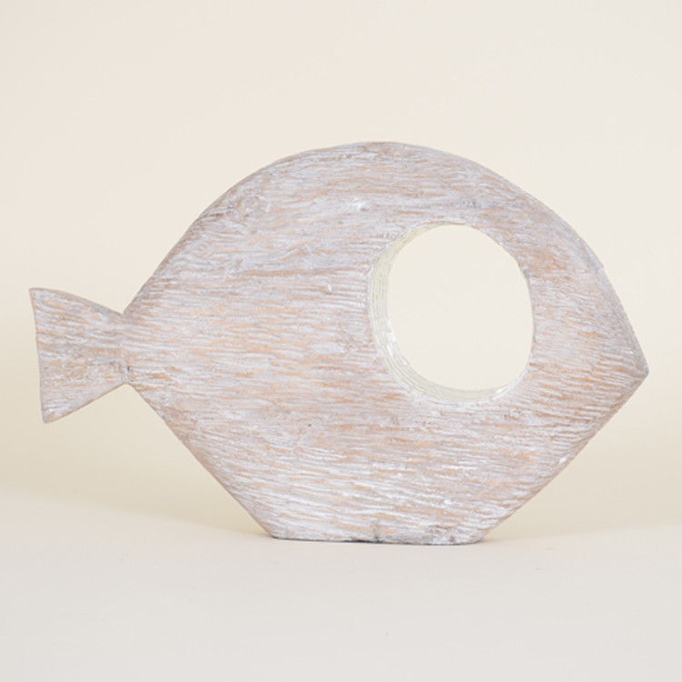 16-033 Large Whitewashed Abstract Fish With Mirrored Mosaic Eye