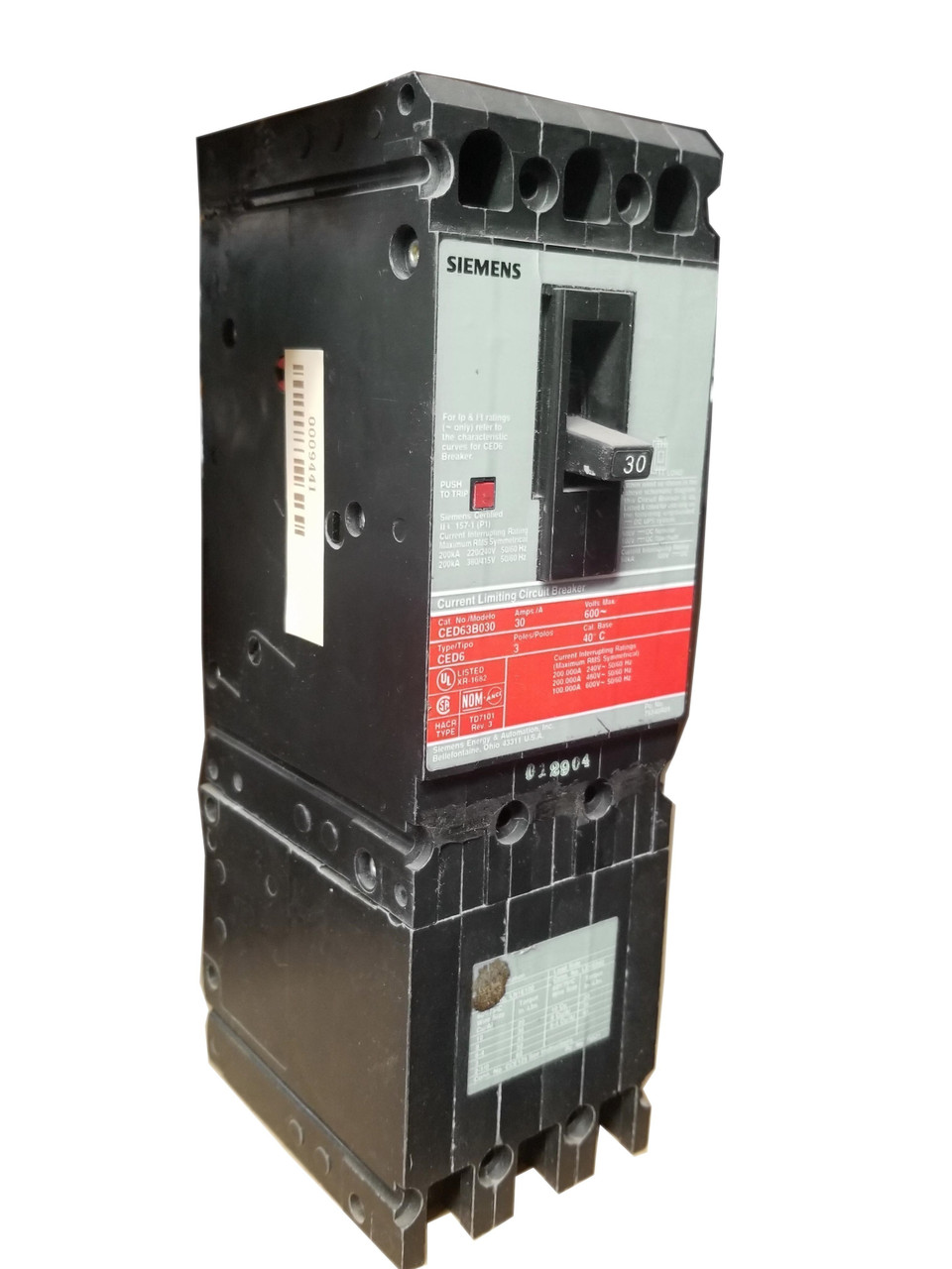 SIEMENS CED63B020 U 20A {Voltage}V 3P {AIC}K 600 USED