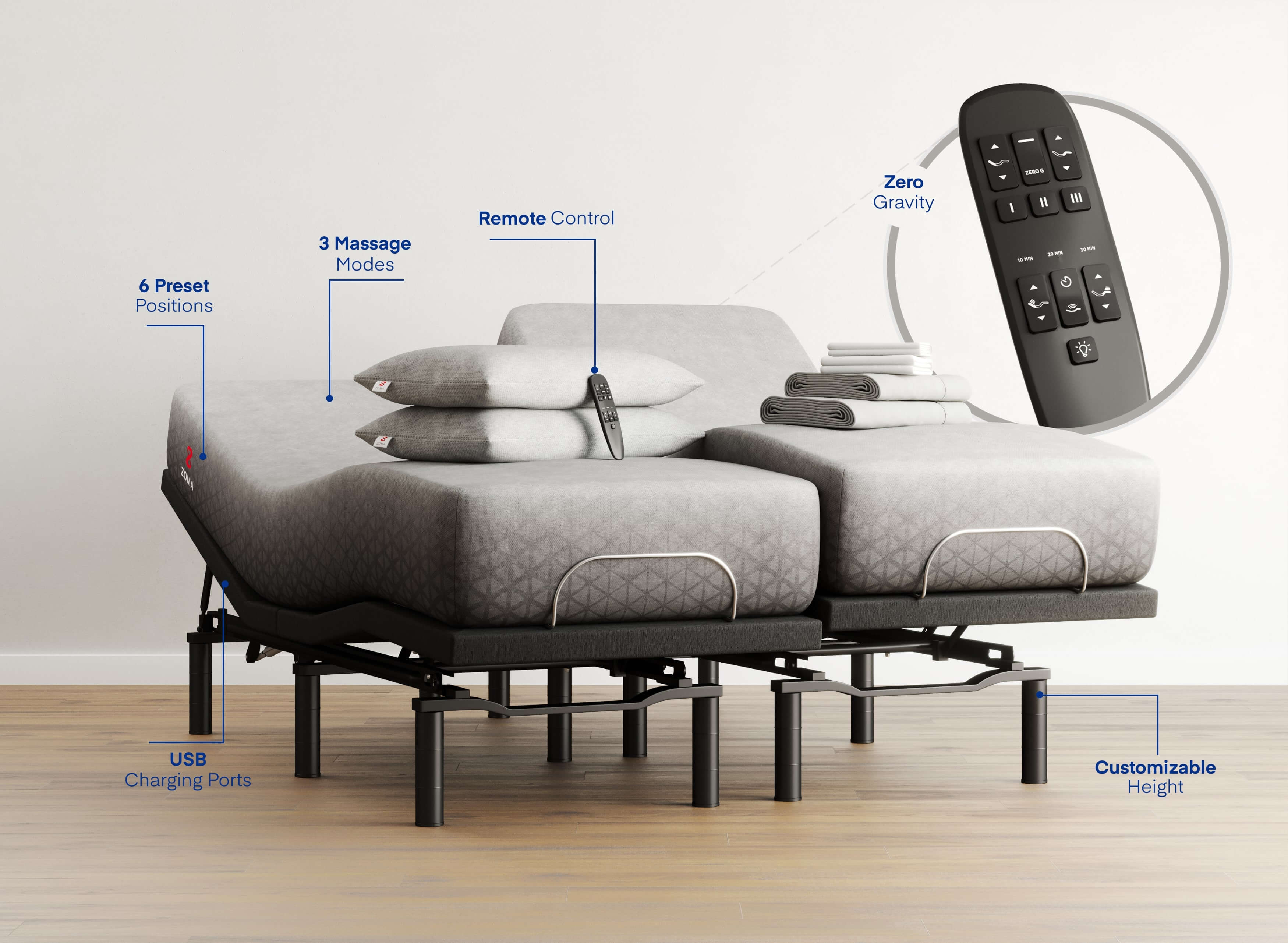 Adjustable Bed and Start Mattress Combo diagram split king size