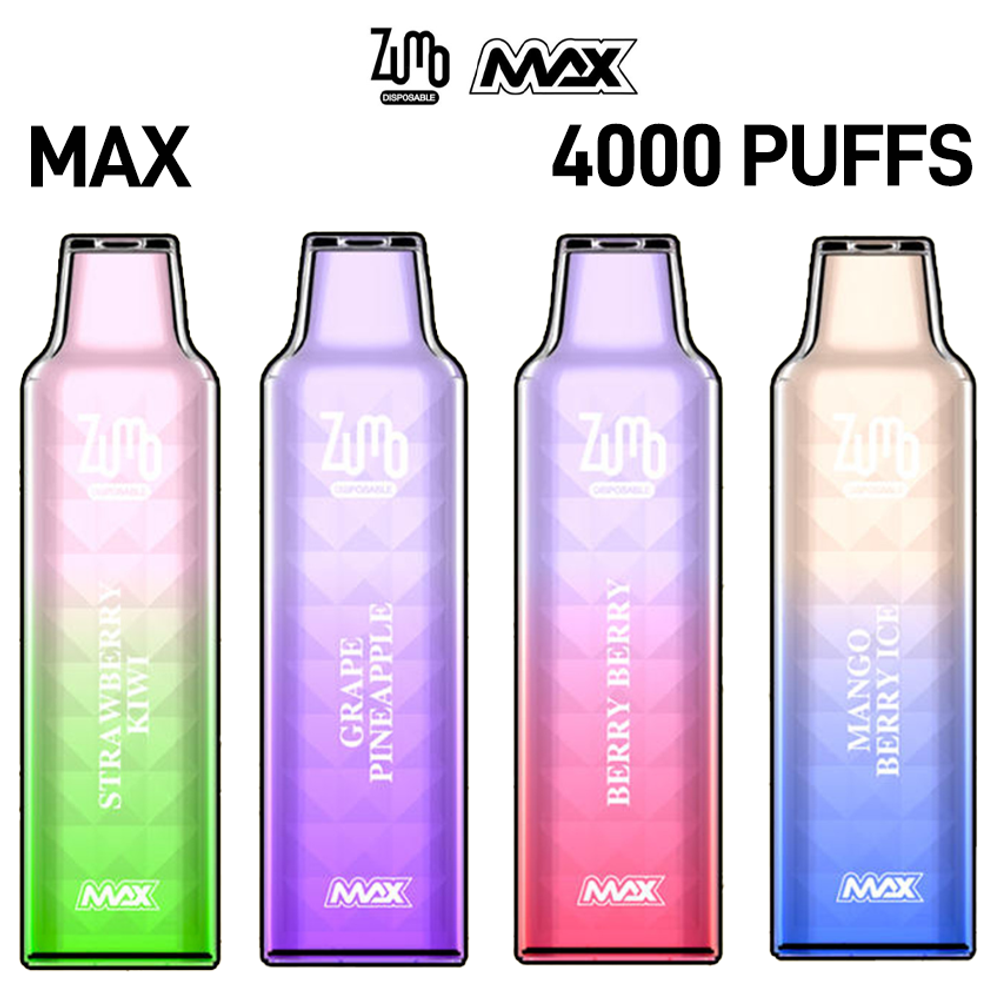 ZUMO MAX 4000 PUFFS 12ML RECHARGEABLE DISPOSABLE 5% NIC - DISPLAY OF 10