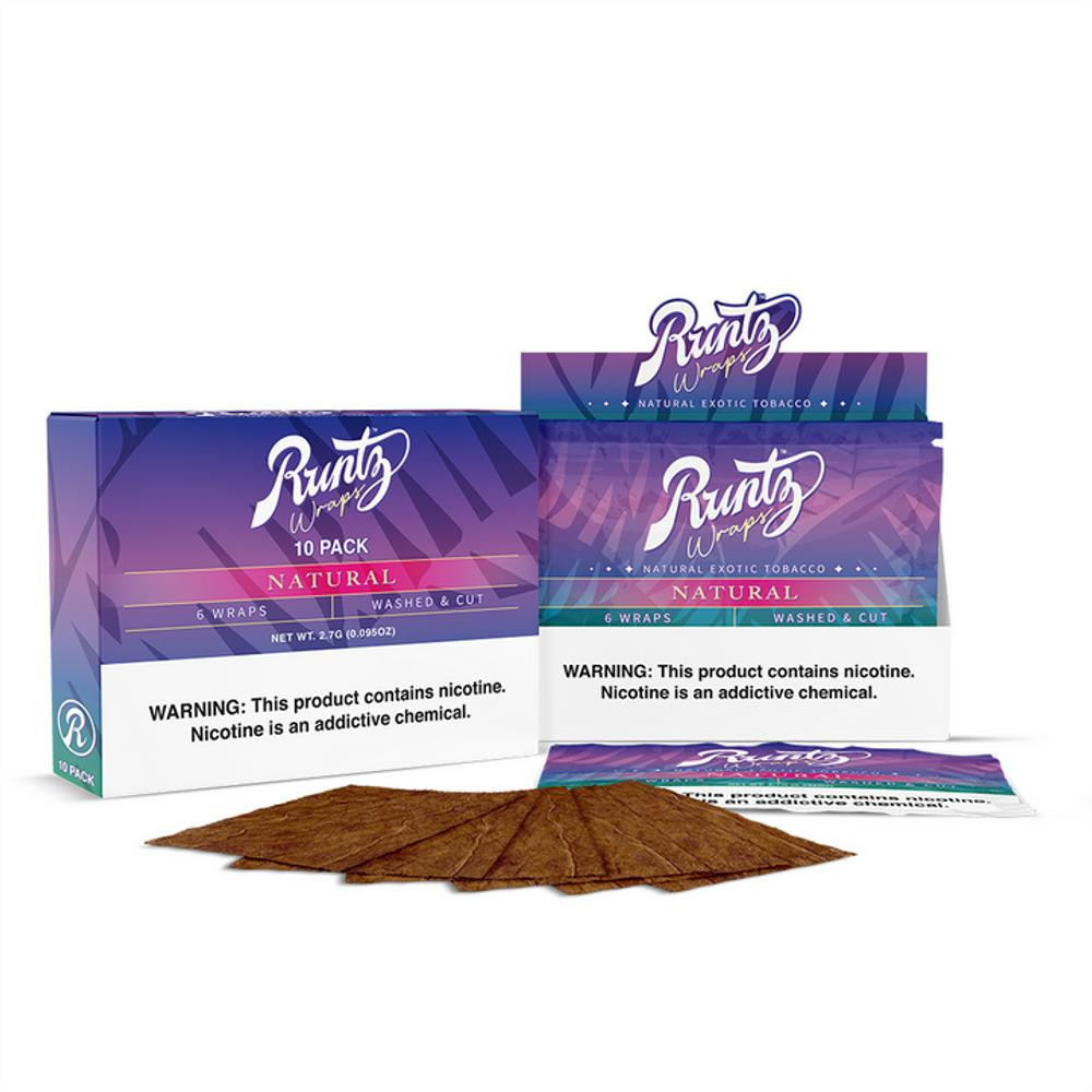  RUNTZ WRAPS - WASHED & CUT BROADLEAF TOBACCO 6/PK - 10CT DISPLAY 