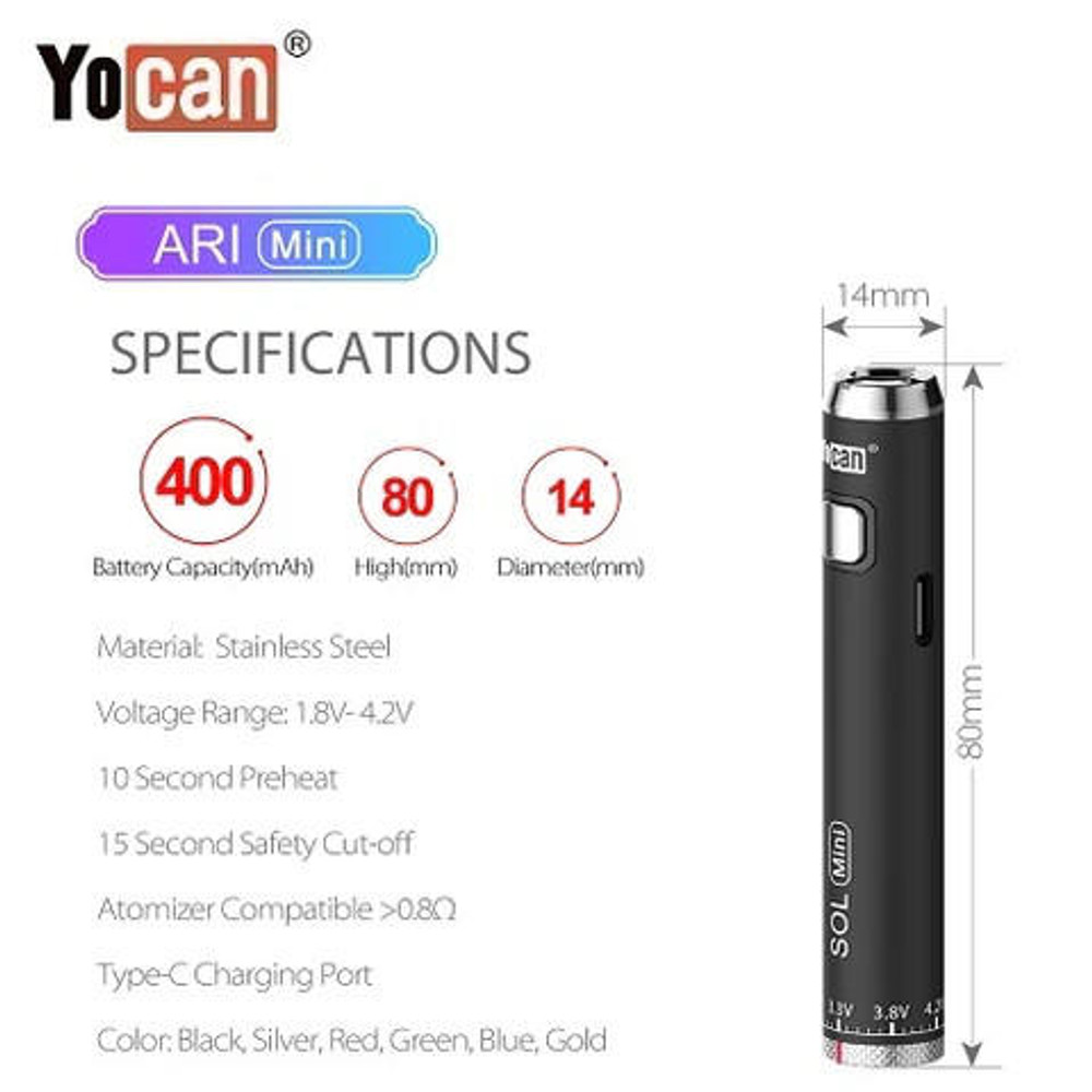  YOCAN ARI MINI 400mAh ADJUSTABLE BATTERY - 20CT DISPLAY 