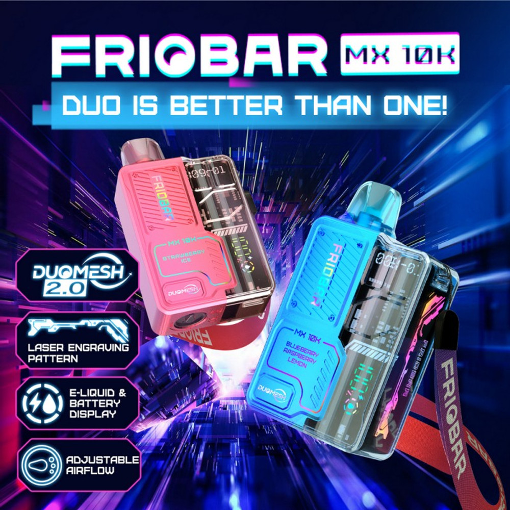 FRIO BAR MX 10000 PUFFS 5% NIC 10ML RECHARGEABLE DISPOSABLE VAPE - 50CT DISPLAY