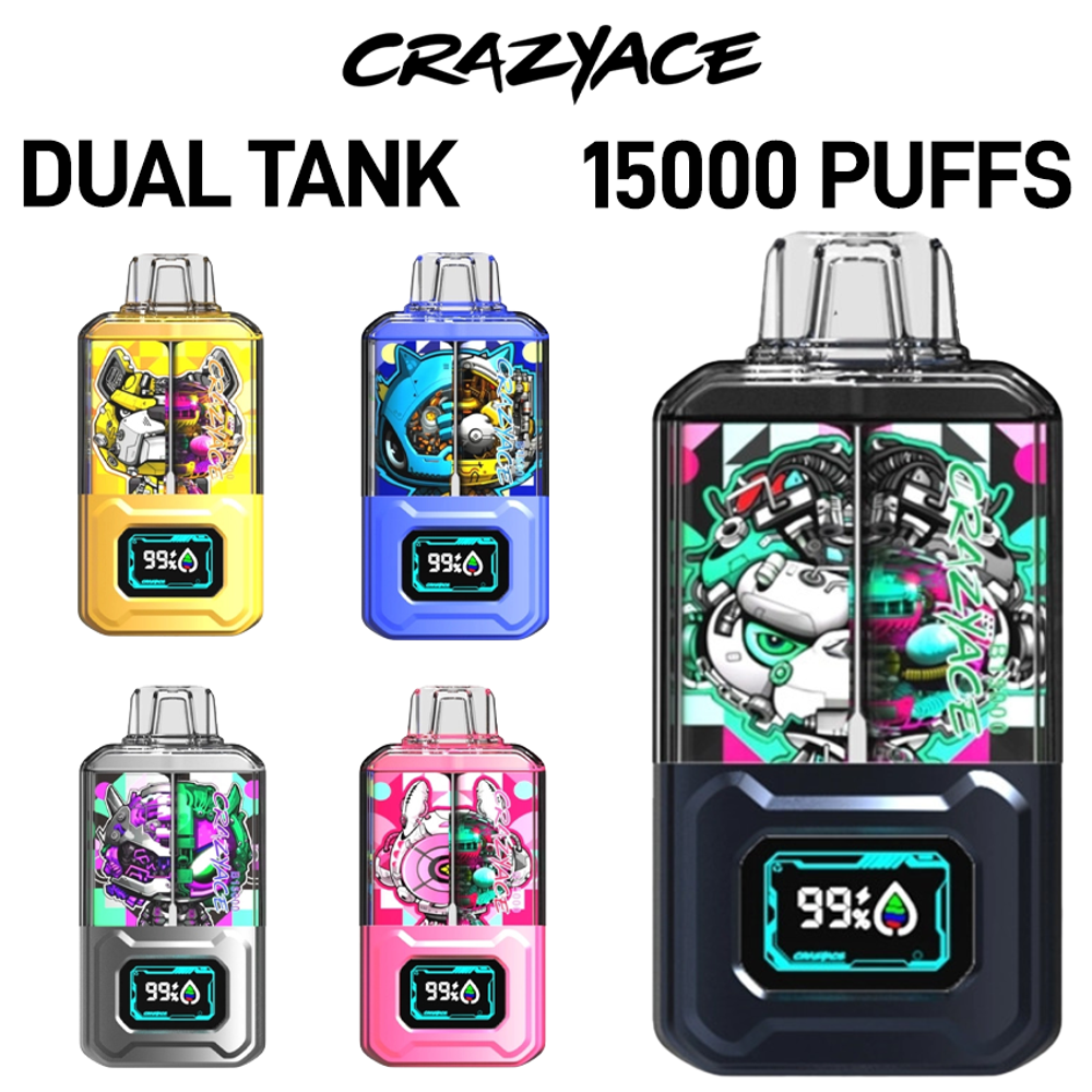 CRAZYACE B15000 DUAL TANK 10ML 15,000 PUFFS DISPOSABLE VAPE - DISPLAY OF 10