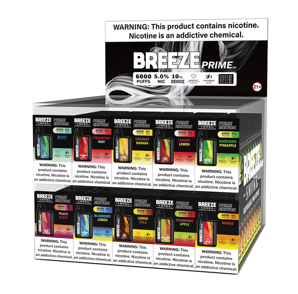 BREEZE PRIME EDITION 10ML COUNTER TOP DISPOSABLE DISPLAY 10 FLAVORS - DISPLAY OF 100