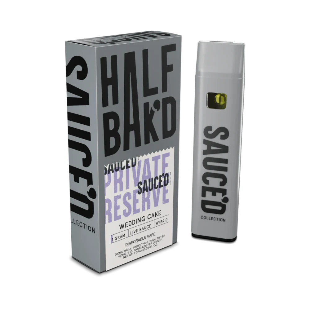 HALF BAK'D THC-A BLEND LIVE RESIN SAUCE'D PRIVATE RESERVE 1G DISPOSABLE - DISPLAY OF 5