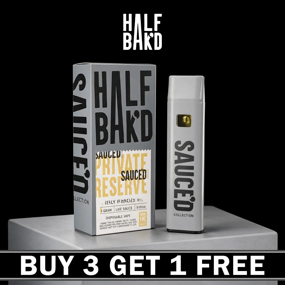 HALF BAK'D THC-A BLEND LIVE RESIN SAUCE'D PRIVATE RESERVE 1G DISPOSABLE - DISPLAY OF 5