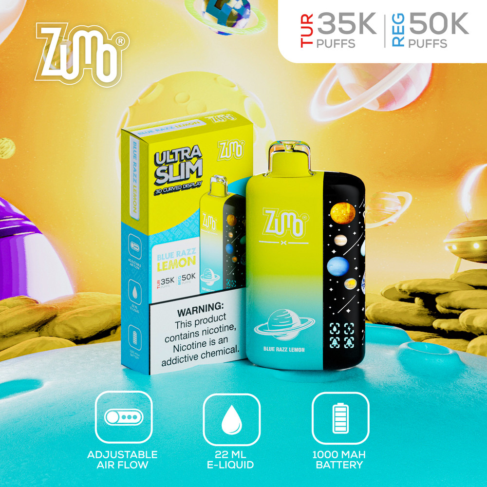 Zumo Ultra Slim 50,000 Puffs Disposable Vape - Blue Razz Lemon - Display of 5 - Wholesale