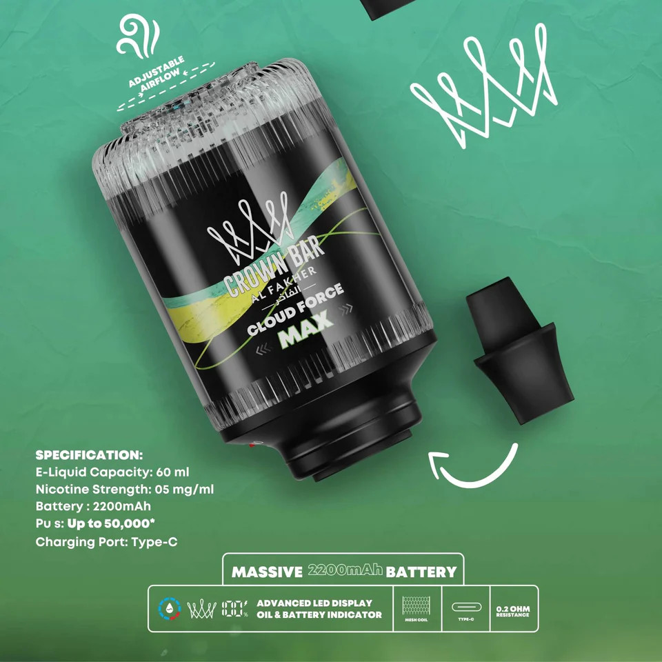 AL FAKHER CROWN BAR CLOUD FORCE MAX 50,000 PUFFS HOOKAH VAPE HEAD