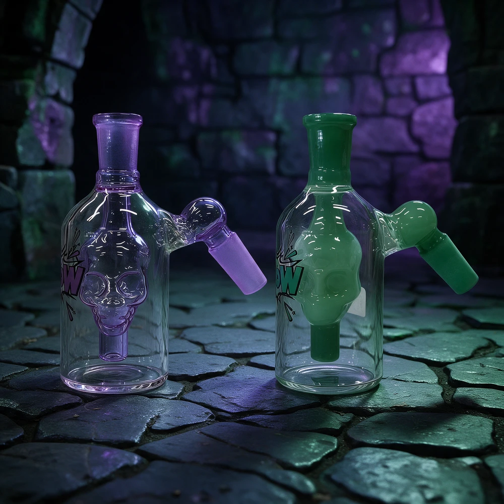 KAPOW GLASS 45 DEGREES SKULL PERC ASH CATCHER 4.5" (RSE-04)